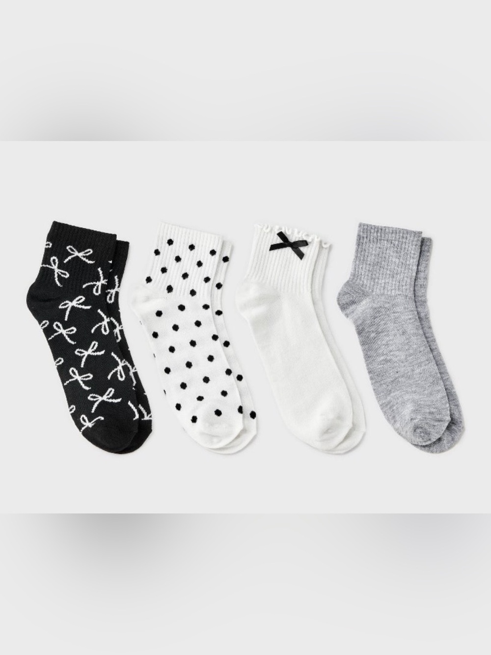 Women’s White Ankle Socks with Black Polka Dot & Bow Accents